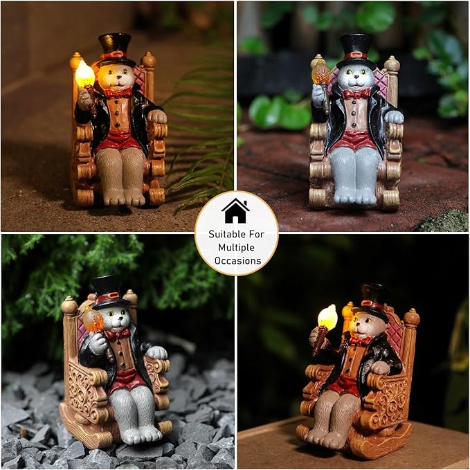 Whimsical Cat Garden Decor Statues Outdoor Solar Lights for Yard Art Outdoor Christmas Decoration Figurine Lawn Ornament - Unique Cat Lovers Gifts for Housewarming Gardening Women Mom Grandma