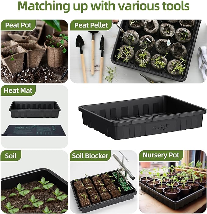 SOLIGT Extra Thick Heavy Duty 10 Pack Seed Starting Trays - Microgreens Growing Trays Seedling Plant Germination Starter Tray Transplant Fodder Flats, No Holes, No Leakage, Reusable, 14 * 10.8 * 2.3"