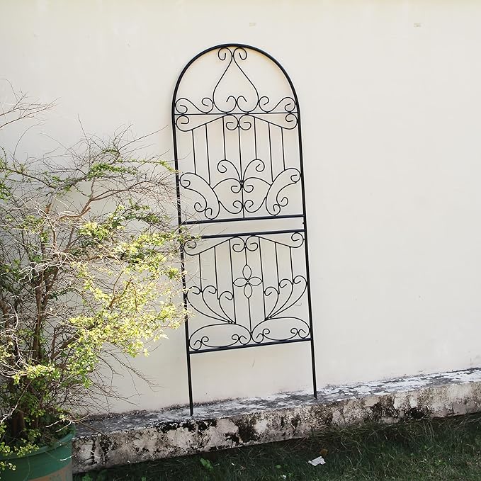 Trellis for Climbing Plants 59" H x 22" W Metal Unique Design Decorative Garden Structure Weather-Resistant Lattice Outdoor Decor Flowers Roses Vine Ivy Clematis Black Coating 1 Pack