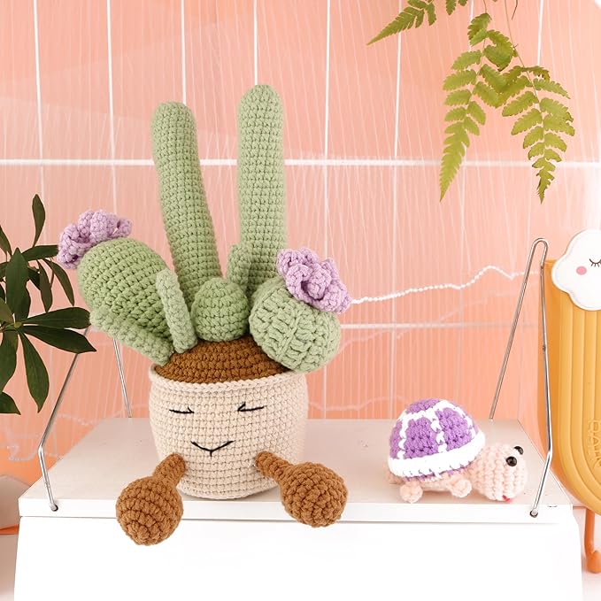 Interesting Cactus Crochet Lovely Cactus Plants, Suitable for Refueling Gifts, Birthday Gifts, Party Home Decoration Photography Props (Purple)