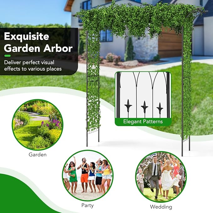 Happygrill 81” Garden Arbor, Metal Arch Archway for Climbing Plants, Outdoor Heavy-Duty Arch Trellis for Wedding Ceremony Party Backyard
