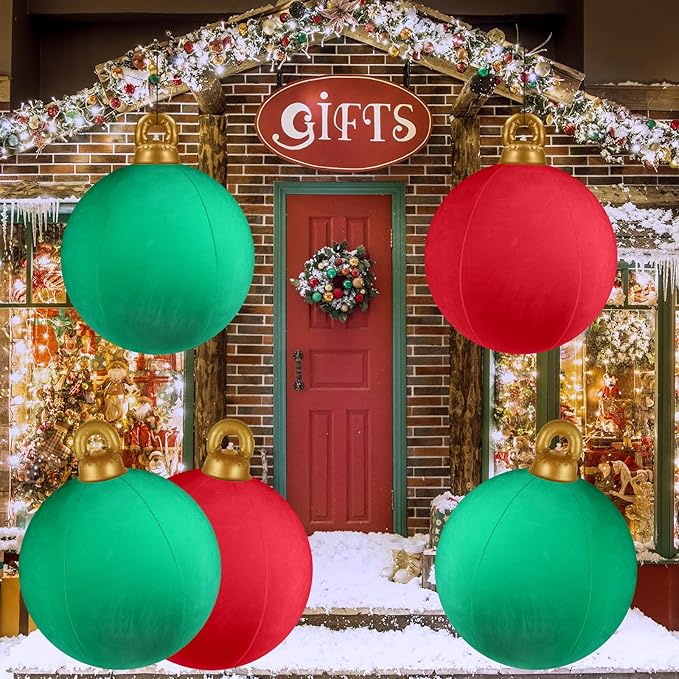 [Velvet] Inflatable Ornaments Balls Outdoor 2Pcs - 24 Inch Large Inflatable Christmas Ornaments, Reusable Blow Up Christmas Ornaments, Inflatable Christmas Balls Decorations for Yard | Tree | Indoor