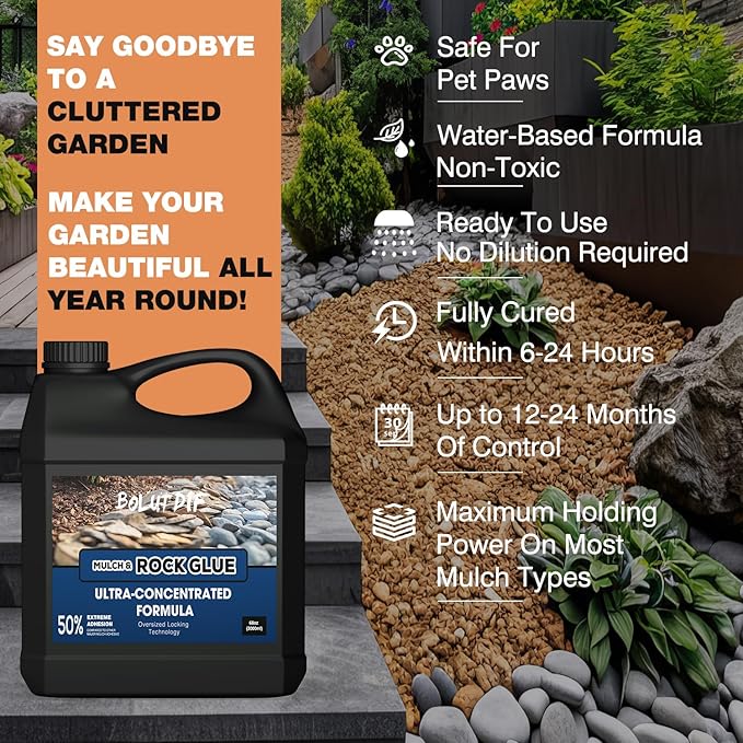 68 OZ Mulch Glue for Landscaping, Rock Glue for Landscaping and Stabilizing Mulch and Pea Gravel, Lasts up to 3 Years, Non Toxic, Fast Drying, Ready to Use