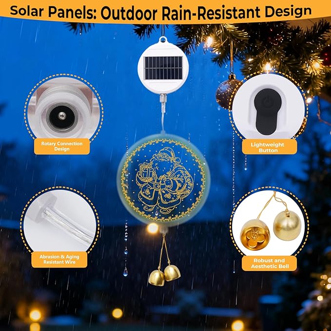 Solar Hanging Lights - Outdoor Indoor Christmas Decorations for Window, Garden, Patio, Porch,Holiday Home Decor, (Jolly Santa)