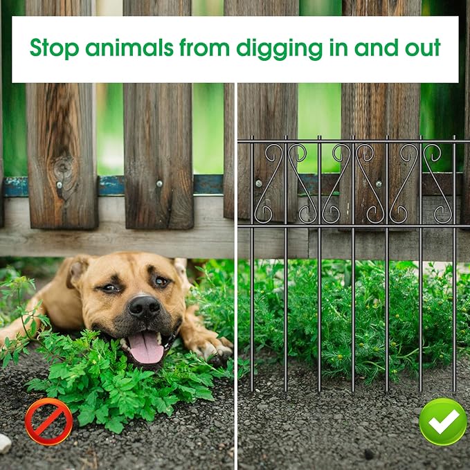 NANANARDOSO 25 Pack Animal Barrier Fence, 17 Inch(H) X 10 Ft(L) No Dig Barrier Dog Fence, Rustproof Metal Wire Panel Border Fence, Dog Rabbits Ground Stakes Bottom Fence for Outdoor, Yard.