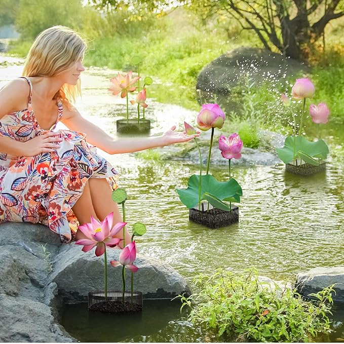 6 Pcs Aquatic Planting Bags, 3 Round and 3 Square 7.1" Reusable Mesh Water Gardens Plant Pots, Aquatic Plants Growing Container with Handles, Breathable Lily Pots for Bog and Terrestrial Plants