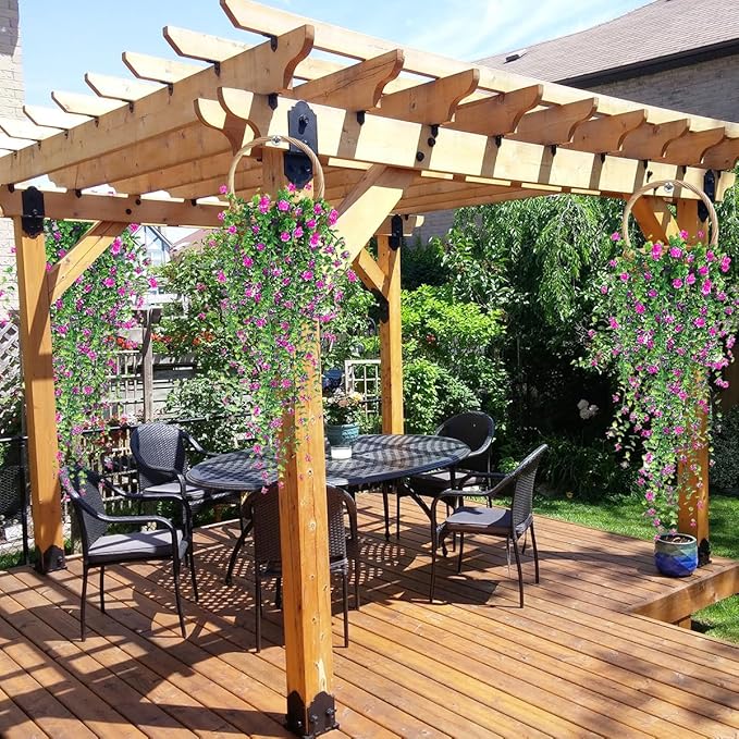 Artificial Hanging Flowers, 3 Pcs Fake Hanging Plants Artificial Vines for Outdoors, Fake Ivy Vine UV Resistant No Fade Faux Plants for Indoor Outside Garden Patio Yard Greenery Decoration (Red)