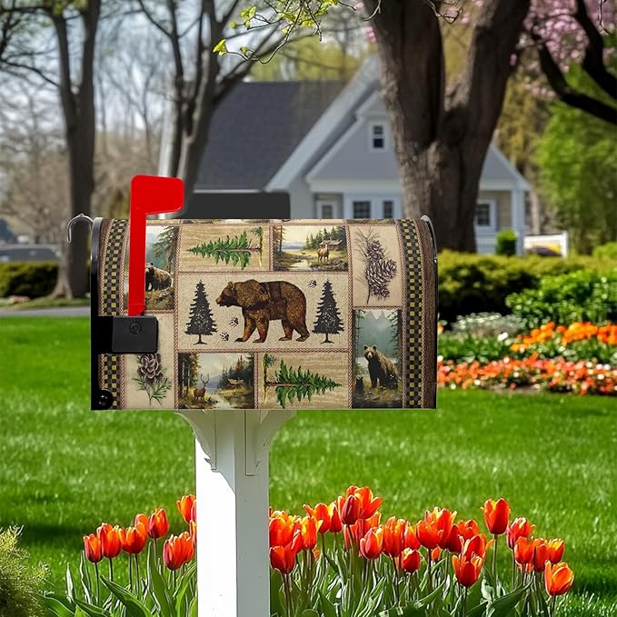 Forest Mailbox Covers Spring Summer Mailbox Covers Magnetic Bear Post Letter Box Cover Wrap Standard Size 21x18 inch Green Tree Decorations for Outside Farmhouse Garden Decor Cute Animals
