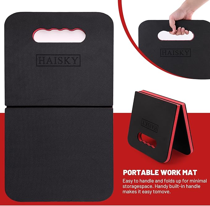 Extra Thick Kneeling Pad with Carrying Handles, EVA Foam Cushioning Mat for Knee for Gardening, Mechanic, Bathing Baby, Exercise & Yoga, 20.5 x 11.8 x 0.9 in, Red & Black