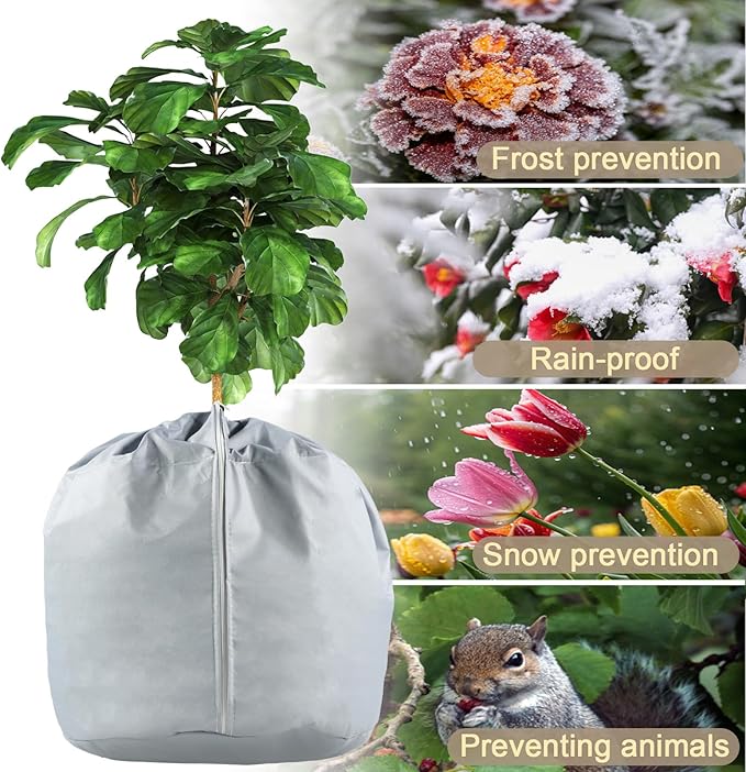 Plant Winter Protection Pot for Winter - Anti-Frost Winter Pot Plant Cover with Drawstring and Zipper,17.7" x 19.7" Plant Pot Frost Protection Bag for Winter Outdoor Fruit Trees ,Bonsai plants ,Shrubs