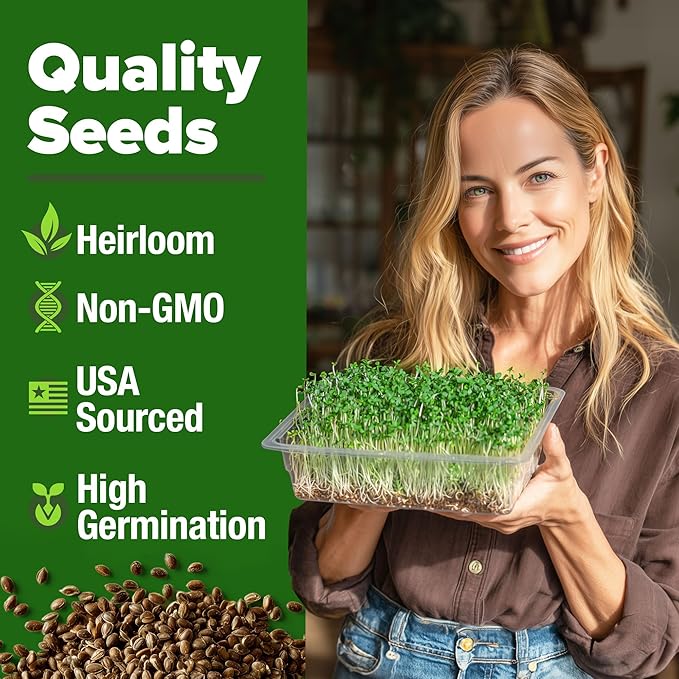 HOME GROWN 16oz Premium Sprouting Seeds Mix 118,200+ Microgreens Seeds for Indoor Growing - Non-GMO Broccoli, Alfalfa, Radish, Clover Sprouts Seed - Resealable Pack for Healthy Salad & Juicing