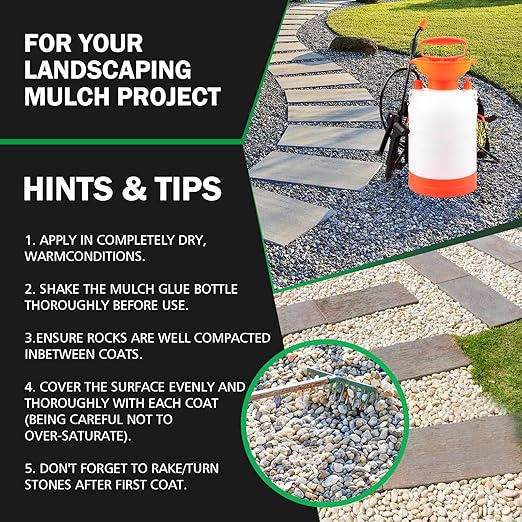 Mulch Glue for Landscaping, 1.32Gallon Rock Glue,No-Toxic Long-Lasting,Fast-Dry Strong Pebble Binder, Powerful Pea Gravel Binder for Garden, Pine Straw for Outdoor,Mulch Lock and Pea Gravel Stabilizer