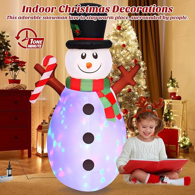 Danxilu 5 FT Christmas Inflatables Snowman with Colorful Rotating Led Lights Outdoor Yard Decorations, Blow Up Cute Snowman Xmas Frosty Winter Decor Clearance for Indoor Lawn Garden Holiday Party