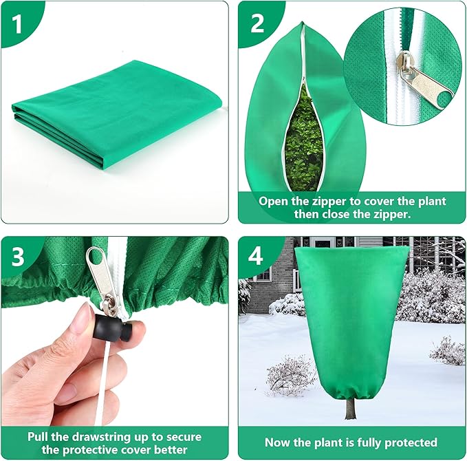 Plant Covers Freeze Protection, 1 Pack 78''× 95'' Green Frost Cloths Blankets with Zipper Drawstring Shrub Tree Covers for Winter Outdoor Plants Freeze Protection