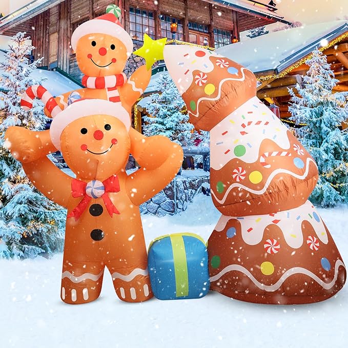 7.2 FT Christmas Inflatables Yard Decorations Outdoor Gingerbread Man and Christmas Tree Inflatables Decorations Built-in LED Lights, Christmas Blow Up for Outdoor, Yard, Roof, Lawn