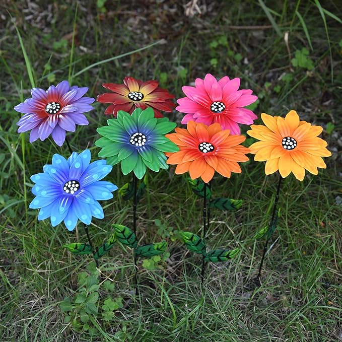 7Pcs/Set Metal Daylily Flower Garden Stakes,Metal Flowers Outdoor Decor Stake Yard Art Decoration,Garden Plant Flowers Stick Spring Patio Decor