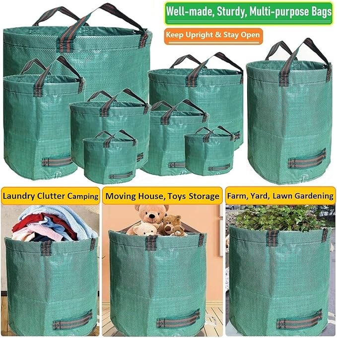 Standard 2-Pack 46 Gallon Yard Garden Bags (D26, H19 inch) with Gloves for Yard Waste Bags,Lawn Debris,Weeds Bag,Recycle Bin,Laundry Container,Camping Waste Bin,Lawn Grass Clippings,Leaf Bag 4 Handles