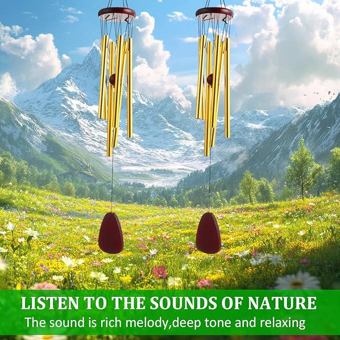 6 Pcs 28 Inch Rustic Wind Chimes for Outside Deep Tone Windchimes Outdoor with 6 Aluminum Tubes Soothing Melody for Farmhouse Garden Patio Home Decor