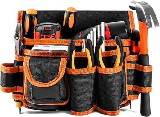Ultra-Thick Men's Tool Belts Fits Waist 31”to 52” Adjustable Oxford Work Pouch with 15 Durable Pockets, Ideal for Repair & Electrical Work (Orange, Extra Large)