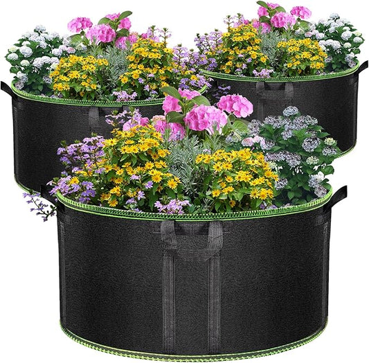 50 Gallon Large Grow Bags 3 Pack - 320G Thickened Nonwoven Aeration Planter with Reinforced Handles, Heavy Duty Black Cloth Pots for Garden Outdoor Large Plants Vegetables Flowers