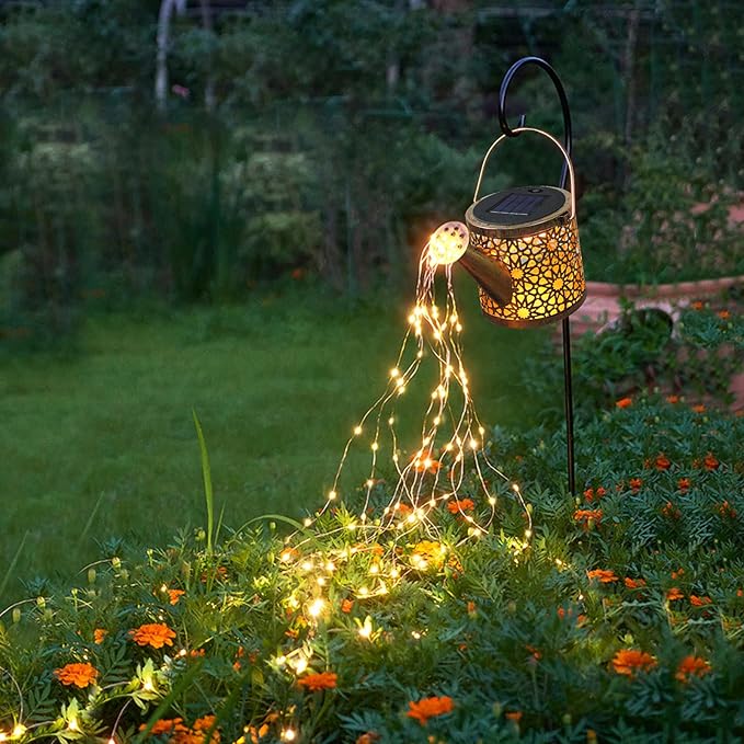 Outdoor Solar Metal Watering Can Small Hanging Decorative Waterproof Lights for Garden Decor, Yard Lights, Outside Patio Lawn, Gifts for Mom Grandma Women Birthday,1 pack, Warm White