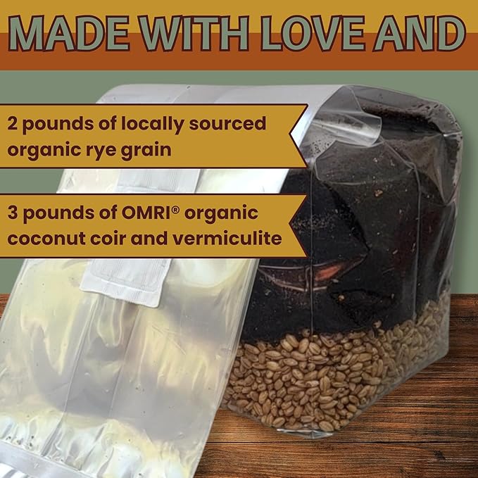 5 lb Mushroom Grow Bag – Sterilized All-in-One Bag with Injection Port – Organic Rye and CVG