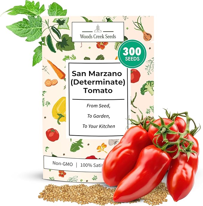 Woods Creek Seeds: San Marzano Tomato Seeds for Planting - Heirloom Tomato Seeds for Planting Outdoors, Indoors, Patio or Home Plant Garden - Non-GMO Seed Pack of Tomatoes for Italian Paste Variety