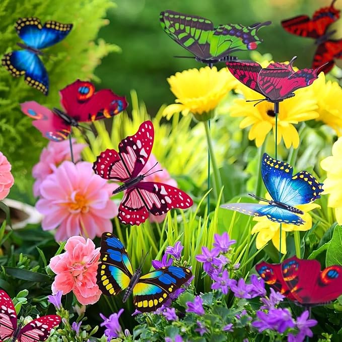 50PCS Butterfly Garden Decorations, Butterfly Stakes PVC Waterproof Decorative Colorfuli Garden Stakes for Yard Decorations Outdoor Garden Decor