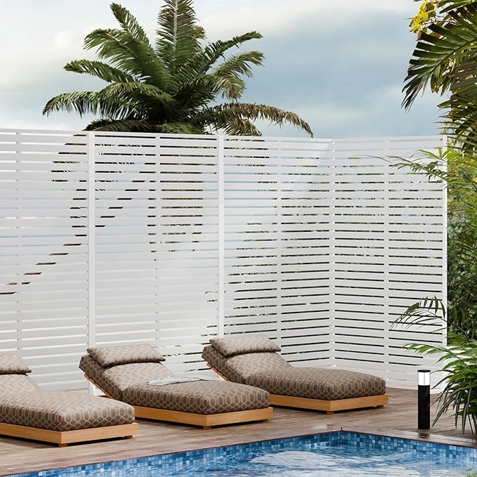 Outdoor Privacy Screen 72" H×47" W HDPE Freestanding Decorative Privacy Fence with Steel Poles and Stand 6 Panel, Air Conditioner Fence Panels, Privacy Screen for Patio Backyard,Balcony, Pool