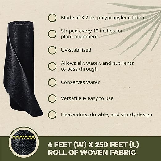 DeWitt Pro-5 Weed-Barrier Woven Landscape Fabric, 5 oz, Black, 4' x 250' - Heavy-Duty Growth Control, Water & Nutrient Permeable Ground Cover for Gardens, Pathways & Commercial Landscaping