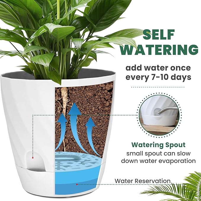 Plant Pots with Drainage, Self Watering Pots for Indoor Plants, Home Decor Flower Planters, 6 Pack Plastic Planters Succulent Pots, Mix Color