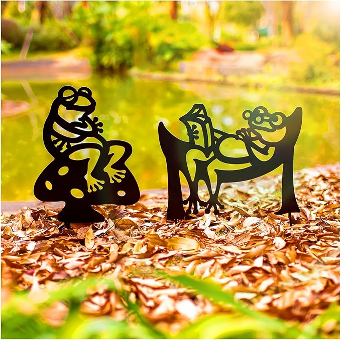 Frog Metal Garden Stakes Decorative Frog Gifts for Women/Men Lovers Gifts,Black Silhouette Statues for Yard Art,Outdoor Decor,Outside,Patio,Lawn Ornaments,Garden Decorations