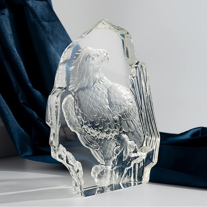 Modaier Exquisite Crystal Eagle Statue Figurine, Gift Glass Animal Decor, Collectible Sculpture for Office, Home and Garden