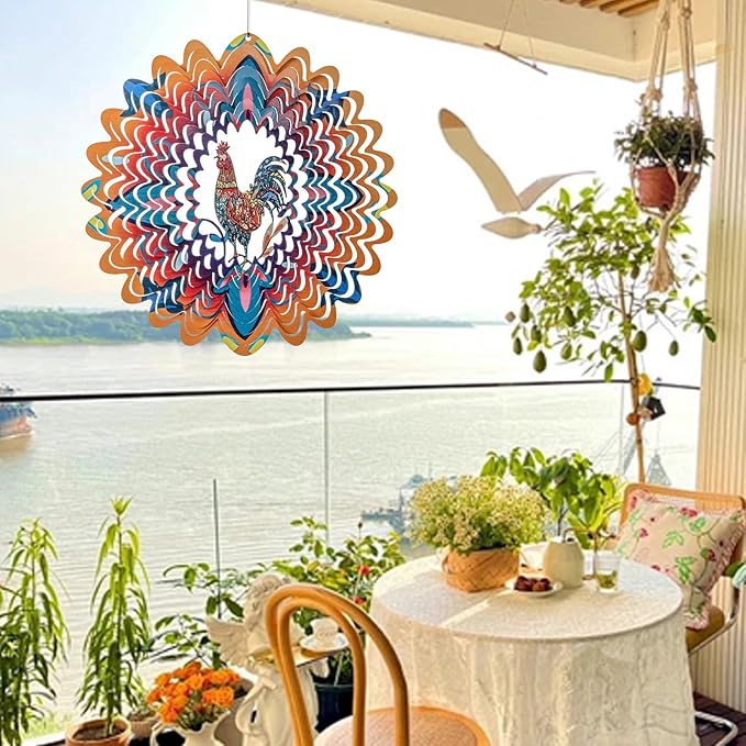 Metal Chicken Wind Chimes - 3D Hanging Chicken Wind Spinner for Yard and Garden Decorations Rooster Decor Gifts for Women Mom Grandma Wife Funny Christmas Thanksgiving Ornament Gifts Ideas