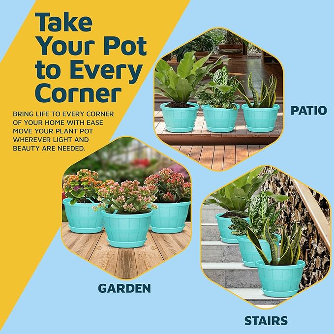 10-Inch Whiskey Barrel Planters Outdoor Pack of 10 - Durable Plastic Plant Pots for Indoor & Outdoor Use with Drainage & Saucer, Lightweight Rustic Barrel Planters for Flowers, Herbs & Small Plants