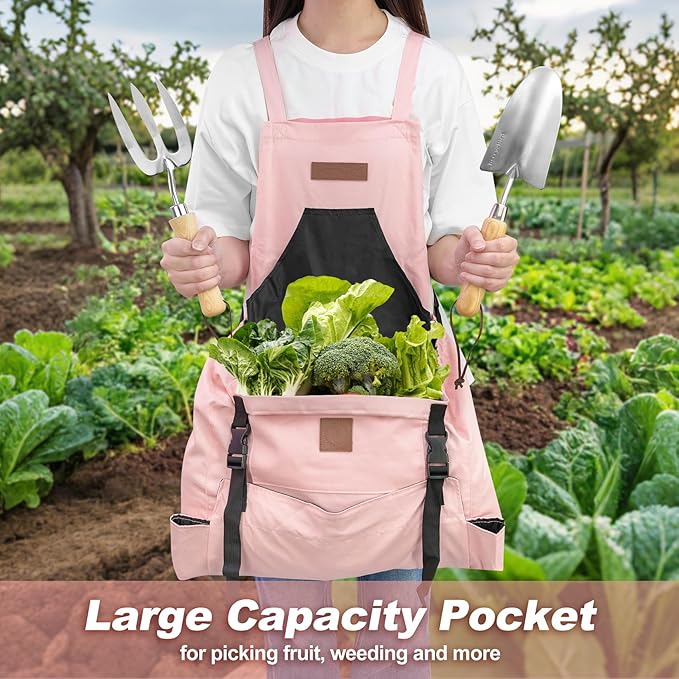 Berry&Bird Harvest Apron, Canvas Gardening Apron with Pockets and Harvesting Pouch Waterproof Harvesting Apron