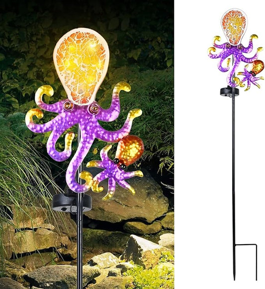 Yiosax-Solar Outdoor Lights Decorative-Yard Outdoor Decorative - Garden Stakes Octopus Decorative Waterproof 7 LED Light Decor Ocean Beach Theme for Lawn Path Yard Decoration Gift Idea