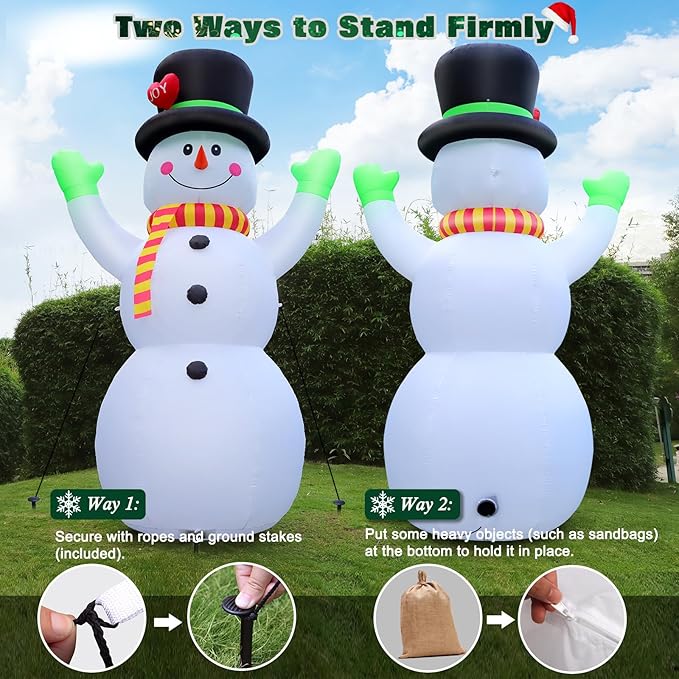 10 FT Christmas Inflatables Snowman Outdoor Yard Decorations, Giant Blow Up Snowman, Built-in Bright LED Lights, Huge Xmas Blowups Snow Man Outside Holiday Decor for Garden Patio Porch Lawn Home Party