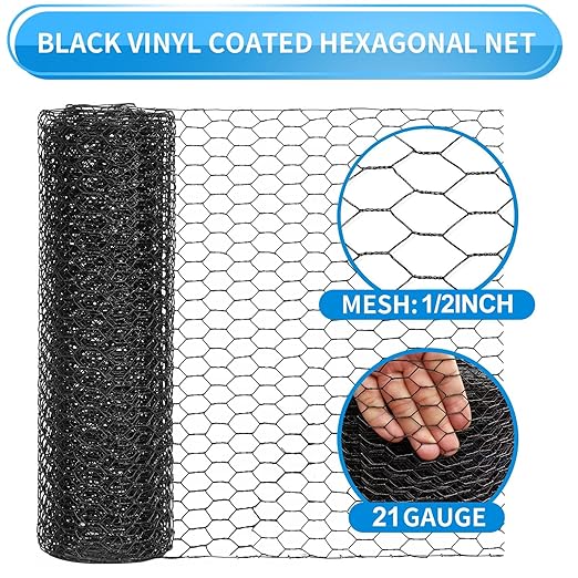 1/2 Inch Black Wire Mesh Roll - 24'' x 100' Chicken Wire Fence, 21 Gauge Hardware Cloth Poultry Netting for Garden/Animal Barrier/Rabbit/Floral/Chicken Coop/DIY Projects