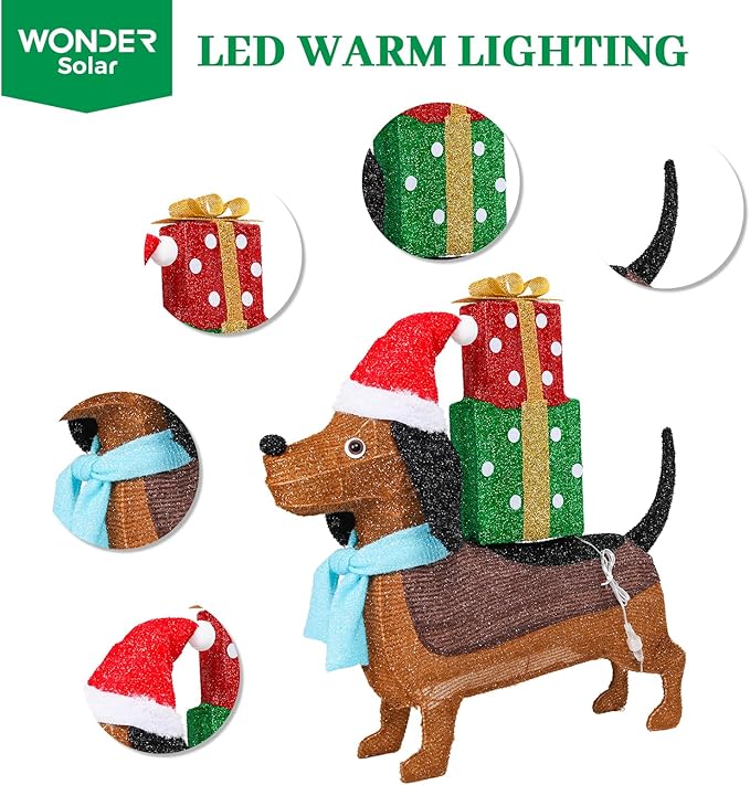 Christmas Outdoor Decoration Lighted Dog Dachshund 25" Xmas 25 LED Warm Lights 3D Decor Indoor, Battery Powered Outdoor Holiday Decorations for Home, Yard, Garden
