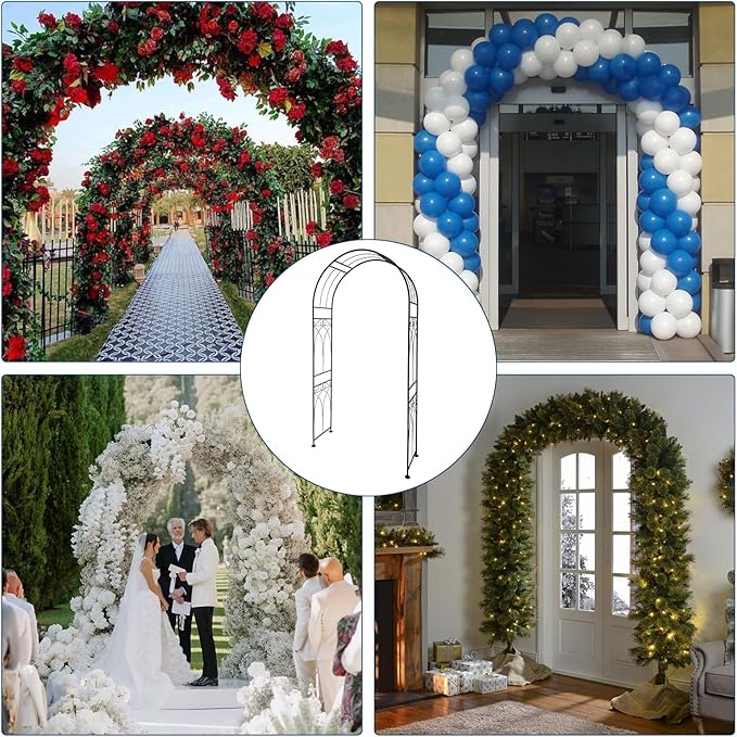 Metal Arch Backdrop Stand, Wedding Arch Frame for Wedding Decorations, Balloon Arch Stand with Stakes for Ceremony, Christmas, Outdoor Garden Arch Arbor Trellis for Climbing Plants, Black