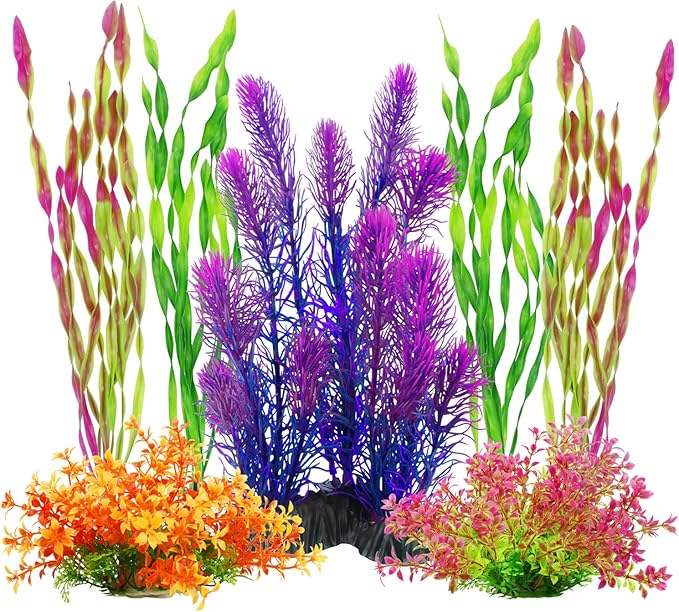 MyLifeUNIT Artificial Aquarium Plants, Plastic Fish Tank Plants for Aquarium Decorations, Pack of 7 (Style B)