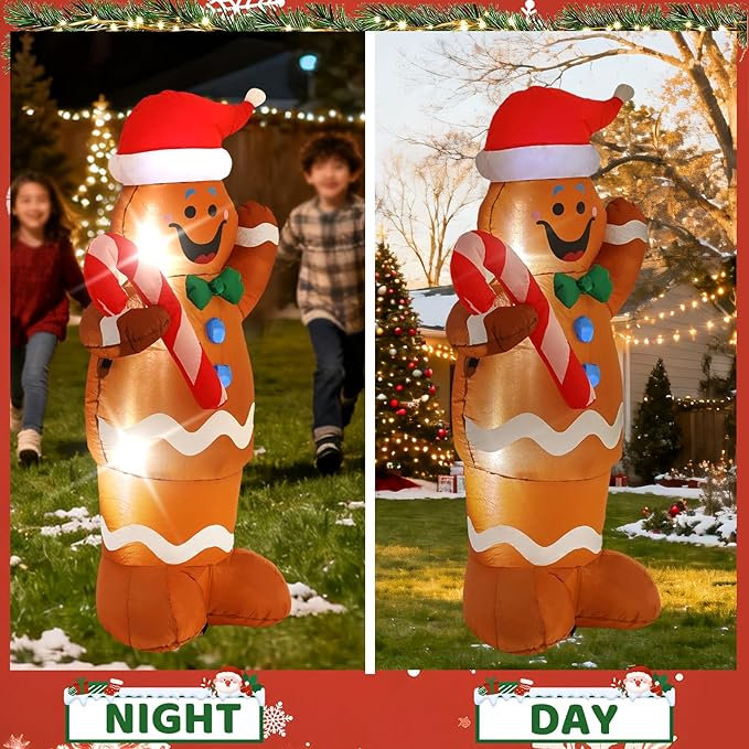 5FT Pancake Man Inflatable Decoration with Built-in LED Lights, Christmas Outdoor Inflatable Decoration for Lawn, Yard, Garden, Patio