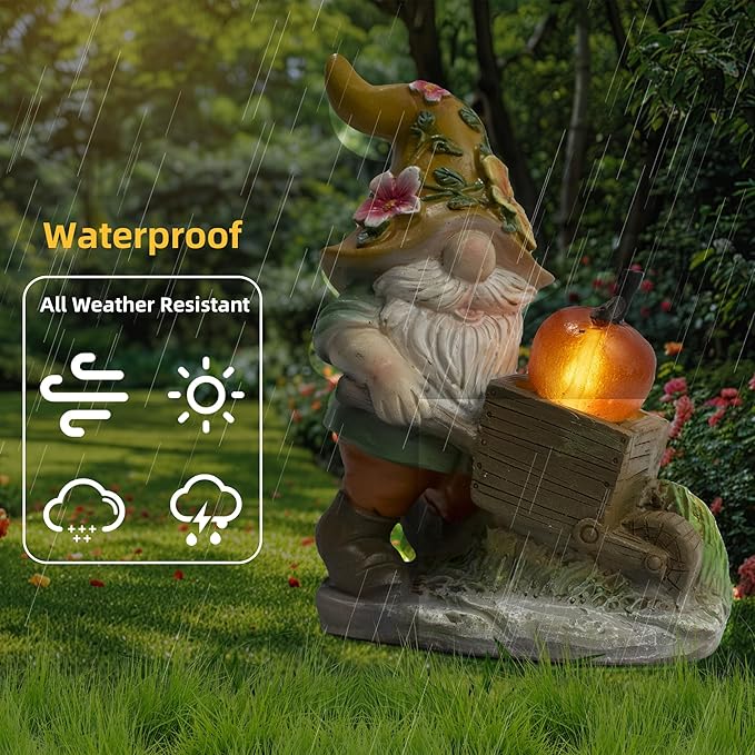 Garden Solar Gnomes Outdoor Statues with Apple Gnome Outdoor Decor for Patio, Balcony, Lawn, Yard Ornament - Garden Gifts for Mothers Day, Housewarming, Festival