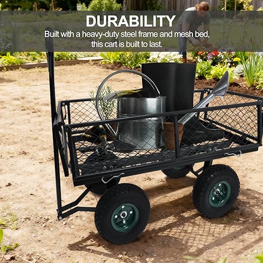 Elevon Heavy Duty Utility Wagon Cart, Black with Removable Mesh Sides, 400 LBS Capacity for Home Improvement, Hauling Supplies & Outdoor Use