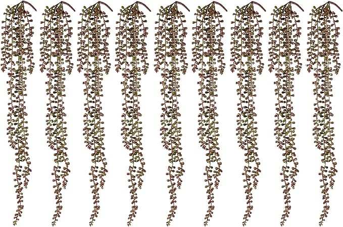 9PCS Orange Artificial Succulents Hanging Plants,27.5 Inch Fake String of Pearls Greenery Plants 5 Branches for Autumn Home Garden Office Party Balcony Wall Indoor Outdoor Fall Dec, Orange