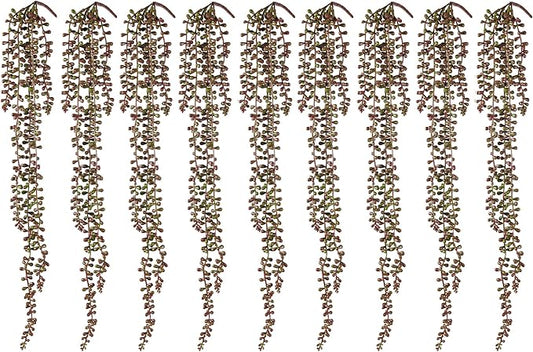9PCS Orange Artificial Succulents Hanging Plants,27.5 Inch Fake String of Pearls Greenery Plants 5 Branches for Autumn Home Garden Office Party Balcony Wall Indoor Outdoor Fall Dec, Orange
