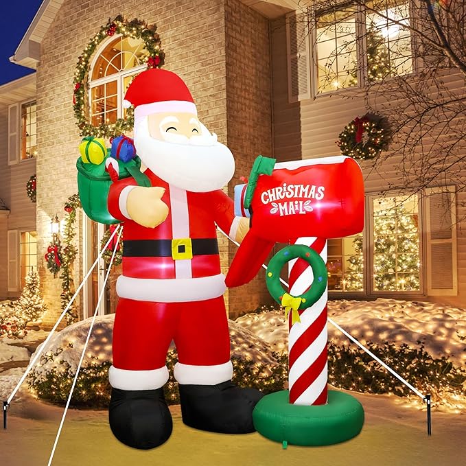Lulu Home 8FT H Christmas Inflatable Decoration, Giant Blow Up Santa Presenting Gifts to A Mailbox, Xmas Inflatable Santa Blowups with Storage Bag for Winter Holiday Indoor Outdoor Decor