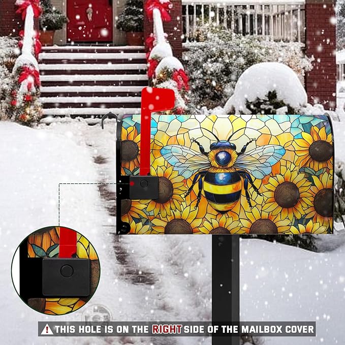 Summer Bee Mailbox Covers Magnetic Sunflower Mail Box Cover Fall Flower Mailbox Wraps for Outside Garden Yard Autumn Flower 25.5x21 inch