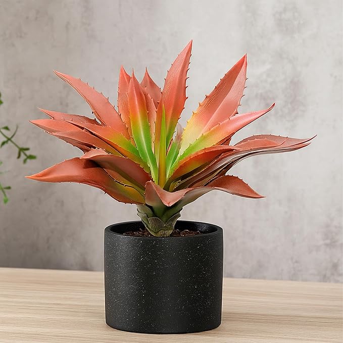 Large 12.6" Artificial Succulents Aloe Plants Real Touch Fake Flowers Unpotted, Fake Agave Perfect for Home, Wedding, Festival Arrangement Fake Succulent Aloe Vera Plant (1, Green-Red)